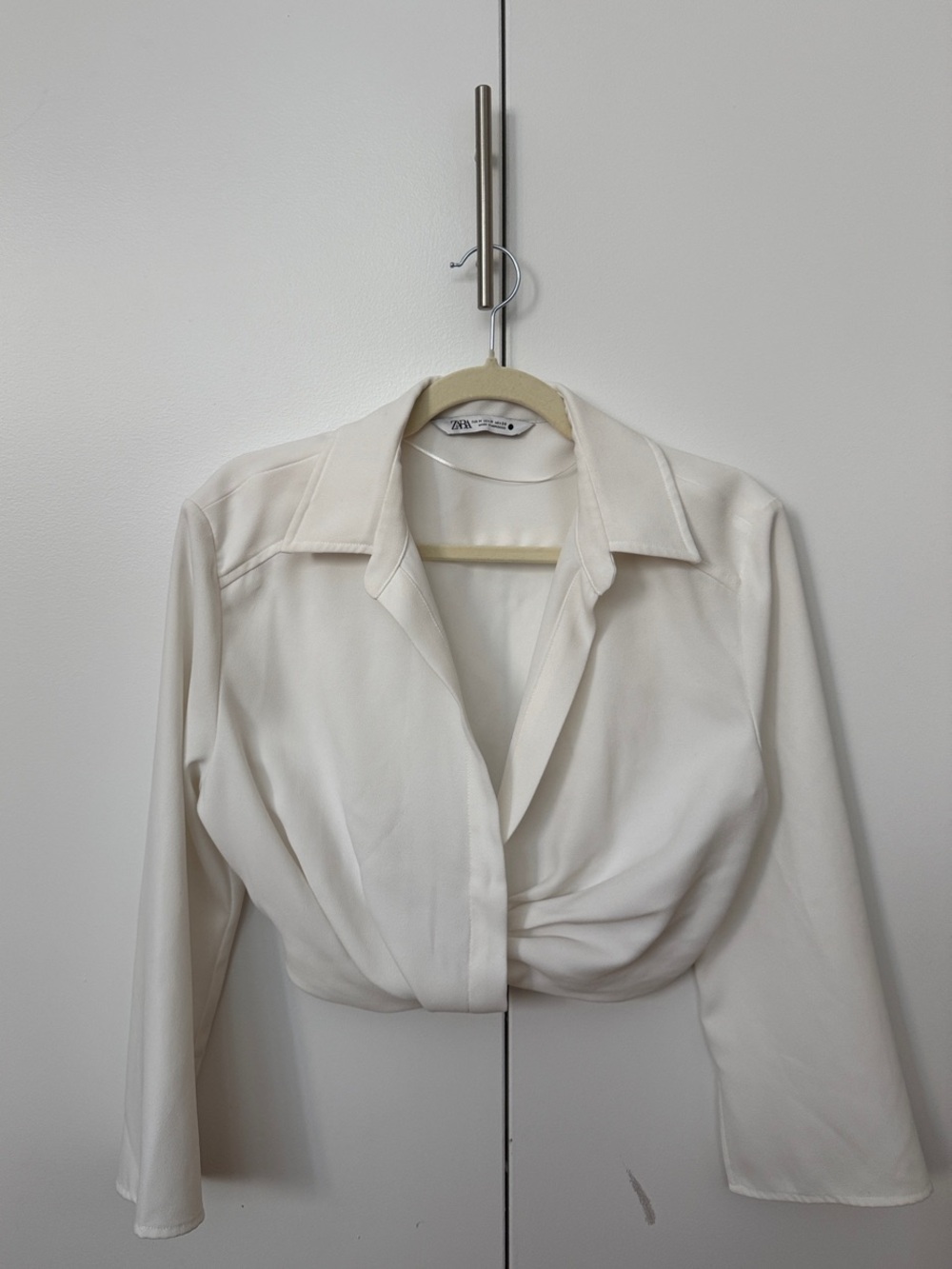 Zara Cream Twist-Front Button-Down Shirt